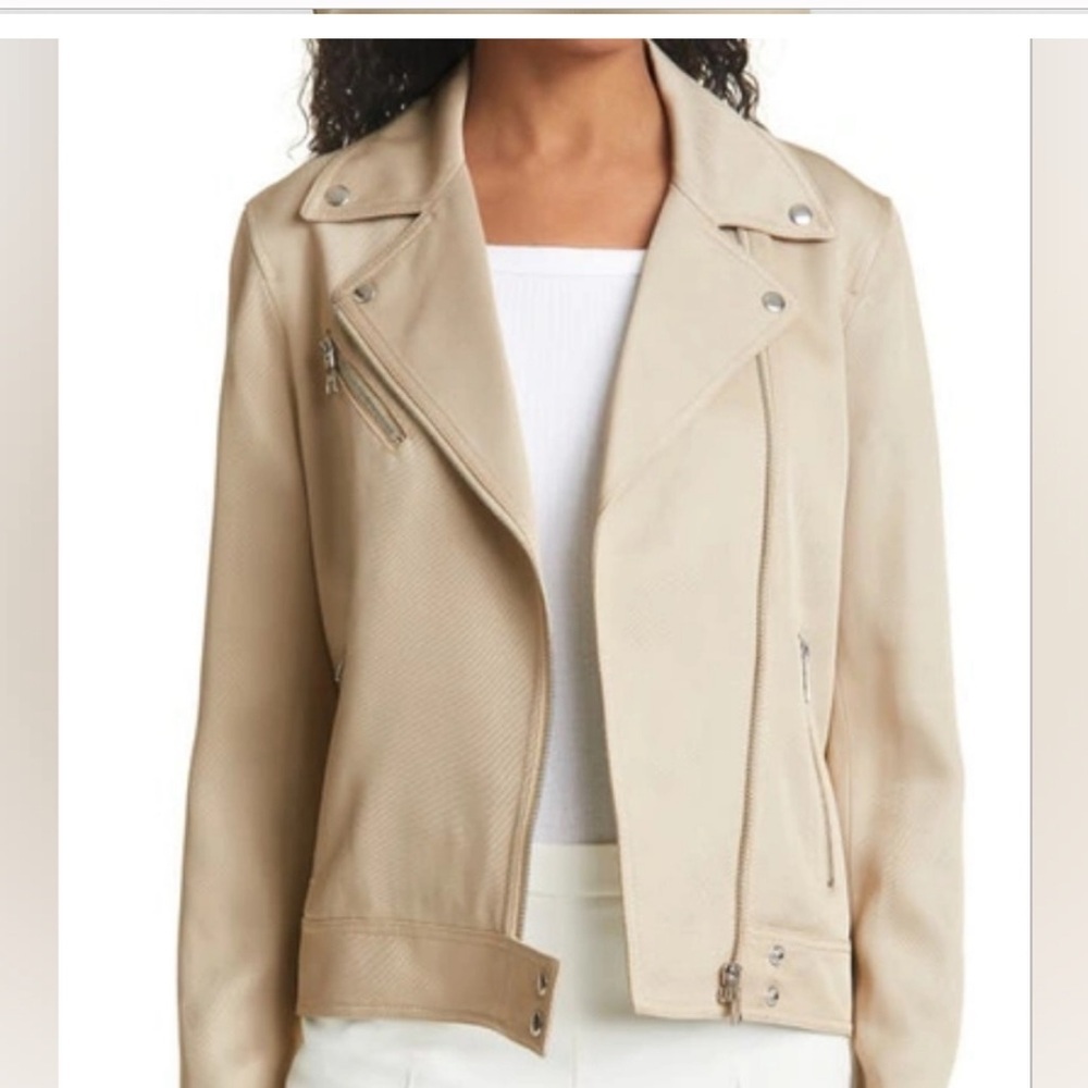 Club Monaco Relaxed Asymmetrical Moto Biker Jacket Cream Beige S - Picture 3 of 14